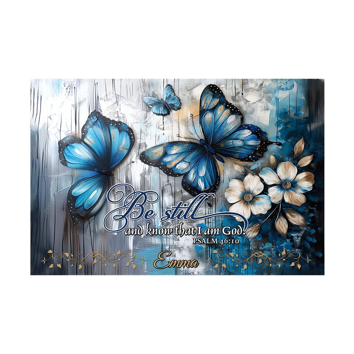 Teesdily | Custom Butterfly Floral Poster Canvas, Be Still And Know That I Am God Wall Art Print, Christian Bible Verses Wall Decor