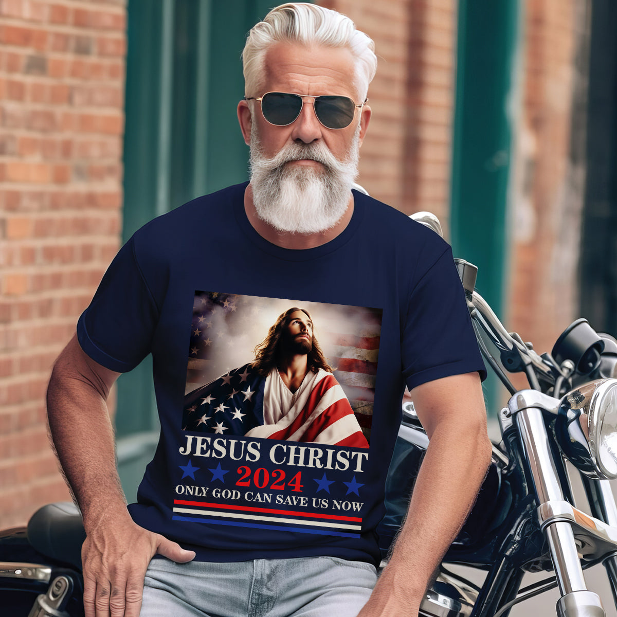 Teesdily | Jesus American Flag Shirt, Jesus Christ 2024 Only God Can Save Us Now Tee Sweatshirt Hoodie Mug, Independence Day Gifts, Jesus Lovers Gifts