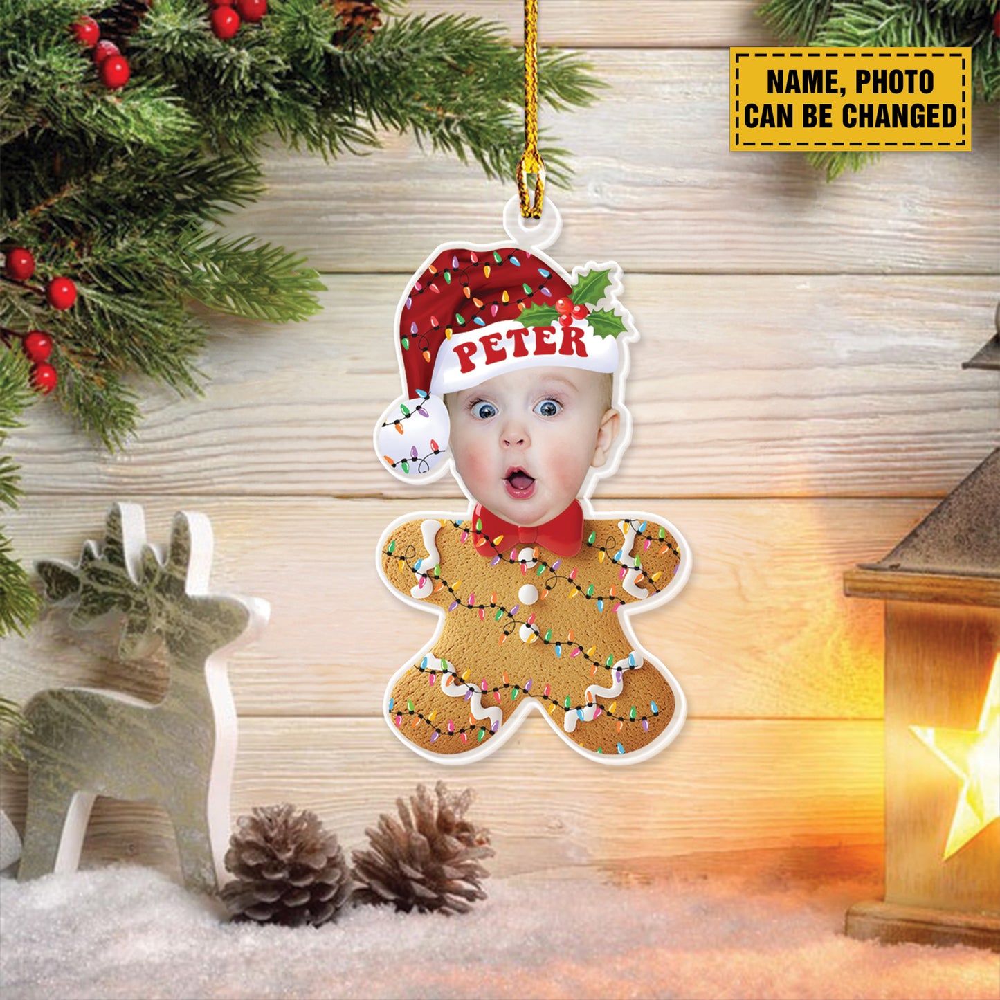 Teesdily | Customized Baby Gingerbread Man Ornament Christmas, Gingerbread Cookie Ornament, Baby Santa Hat Ornament Christmas Gift