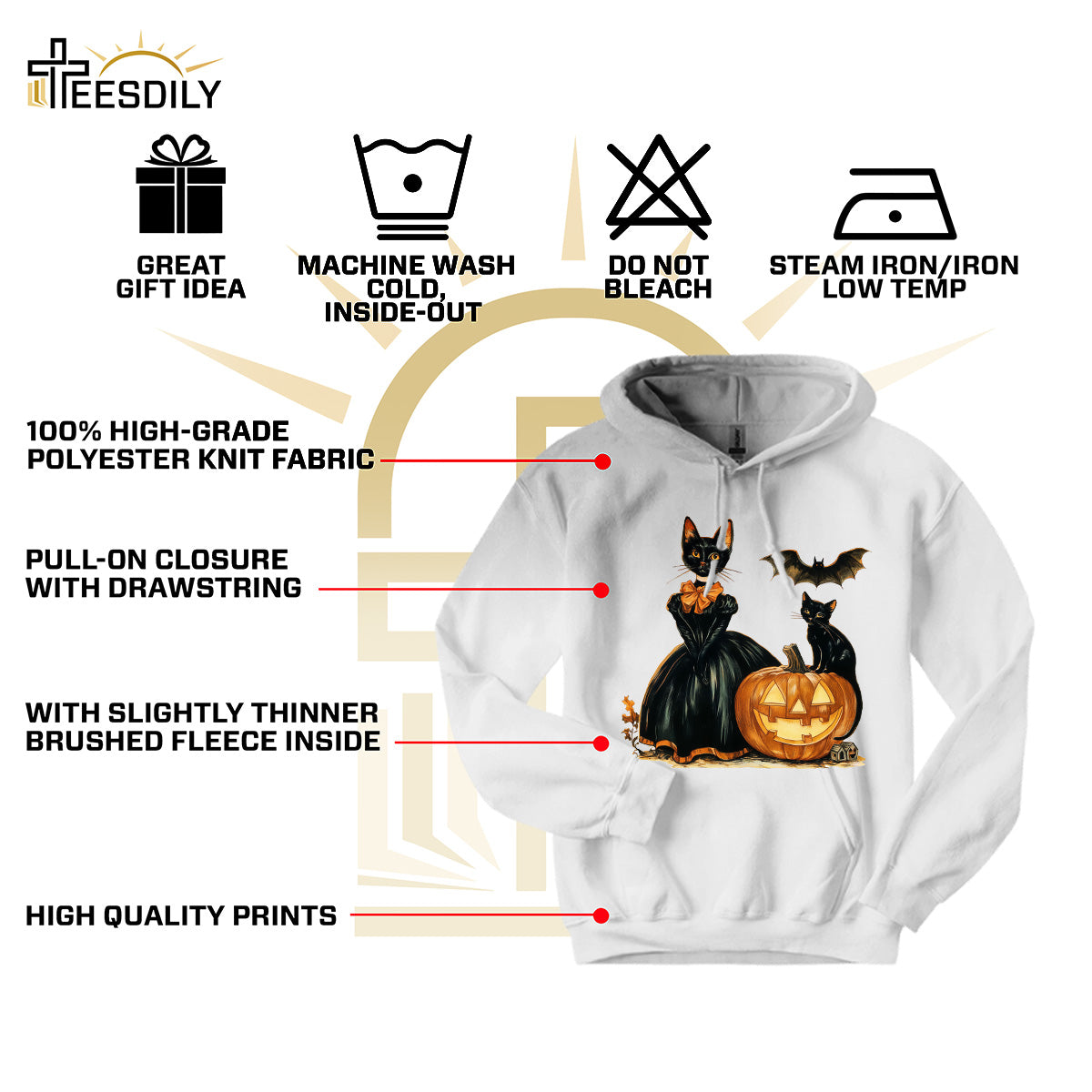 Teesdily | Cat Witch Halloween Shirt, Retro Halloween Pumpkin Sweatshirt, Black Cat Spooky Season Hoodie Mug, Cat Lover Gift