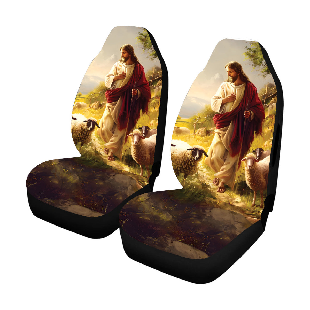 Teesdily | Jesus And Lamb Car Seat Cover, Lamb Of God Front Seat Covers, God Christian Seat Protectors, Car Accessories, Jesus Lover Gifts