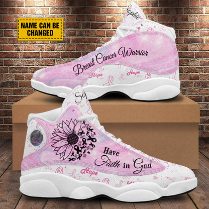 Teesdily | Breast Cancer Warrior Customized Basketball Shoes, Sunflower Faith Running Shoes, Pink Ribbon Pattern Shoes, Positive Gift For Girl Women