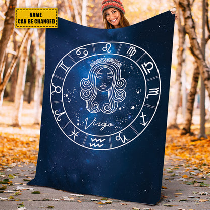 Teesdily | Virgo Personalized Fleece Blanket With Name Horoscope Design Sherpa Blanket Zodiac Sign Constellation Astrology Adult Kid Birthday Gifts