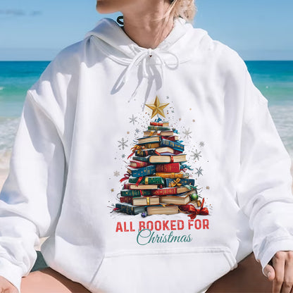 Teesdily | All Booked For Christmas Shirt, Bookworm Christmas Sweatshirt, Bookish Hoodie Mug, Gift For Librarian Book Lover