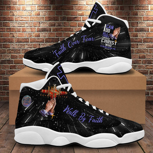 Teesdily | I Can Do All Things Through Christ Basketball Shoes, Walk By Faith Jesus Running Shoes Unisex, God Religious Gift