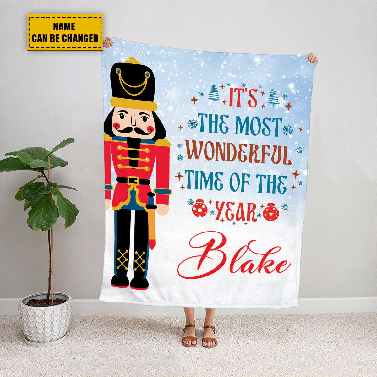 Teesdily | Custom Nutcracker Christmas Blanket, Christmas Cartoon Sherpa Blanket, Customizable Toddler Soft Throw Blanket, Christmas Gift For Boy