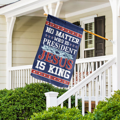 Teesdily | American Jesus House Flag, No Matter Jesus Is King Garden Flag, Jesus Outdoor Yard Decor, Christian American Patriotic Gifts