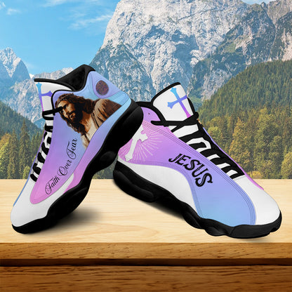 Teesdily | Jesus Saves Faith Over Fear Running Shoes Jesus Christian Sport Shoes, Unisex Shoes With Thick Sole, Jesus Lovers Gift