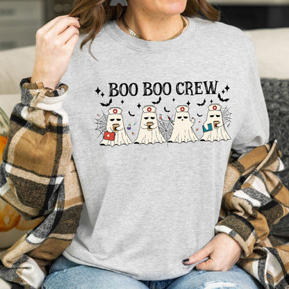 Teesdily | Cute Ghost Nurse Halloween Shirt, Boo Boo Crew Tee Sweatshirt Hoodie Mug, Happy Halloween Gift, Spooky Season Gifts, Nurse Halloween Gift