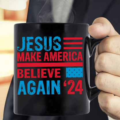 Teesdily | American Flag Jesus Shirt, Jesus Make America Believe Again '24 Tee Sweatshirt Hoodie Mug, Christian American Pride Gift, Patriotic T-shirt