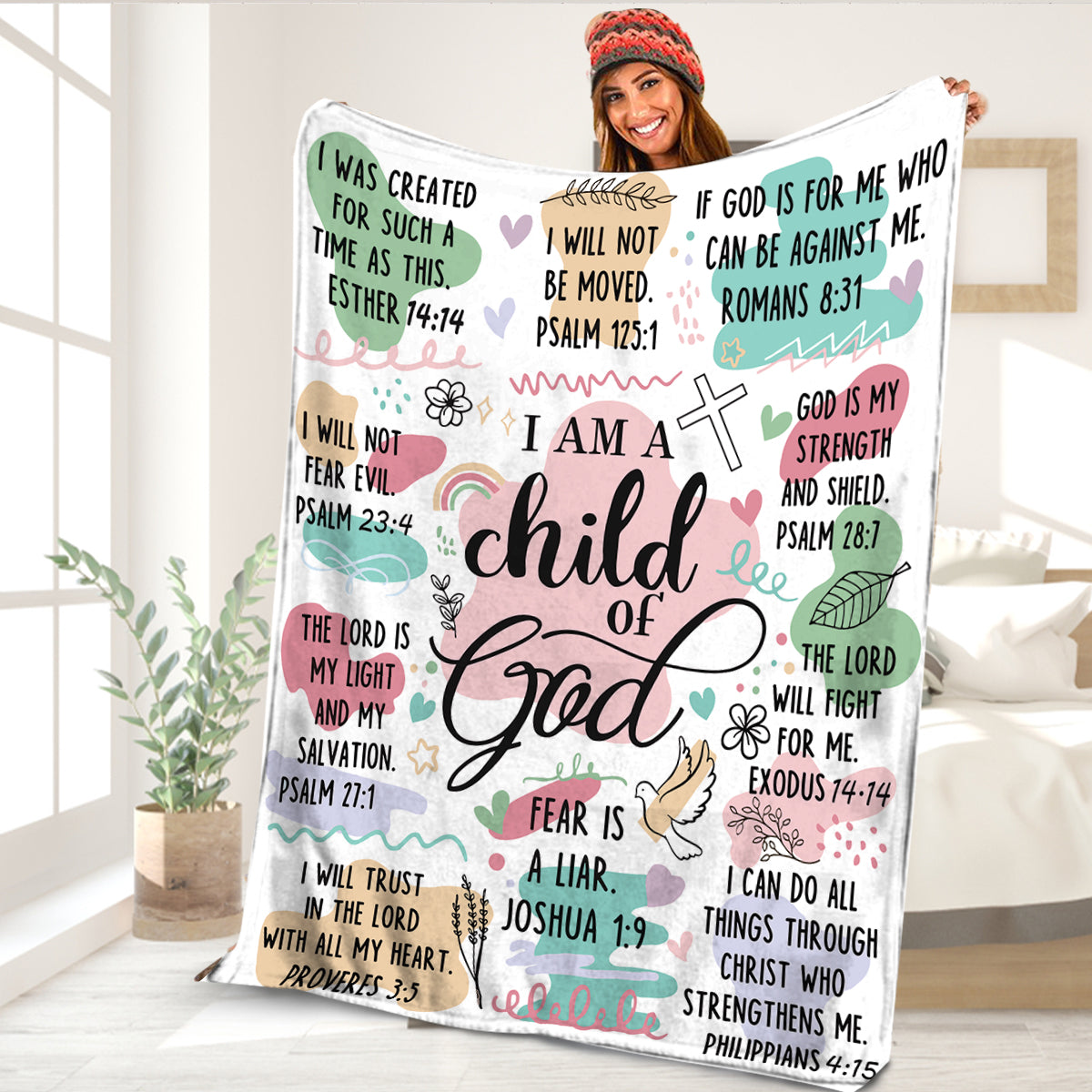 Teesdily | Jesus Christian Blanket, I Am A Child Of God Lightweight And Premium Fleece Blanket, Blanket For Family Adults Kids