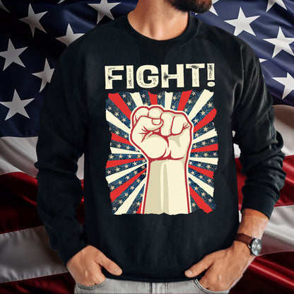 Teesdily | American Hand Fist Retro Shirt, American Fight Sweatshirt Hoodie Mug, Patriotism Vintage Crewneck, Patriotic Gifts