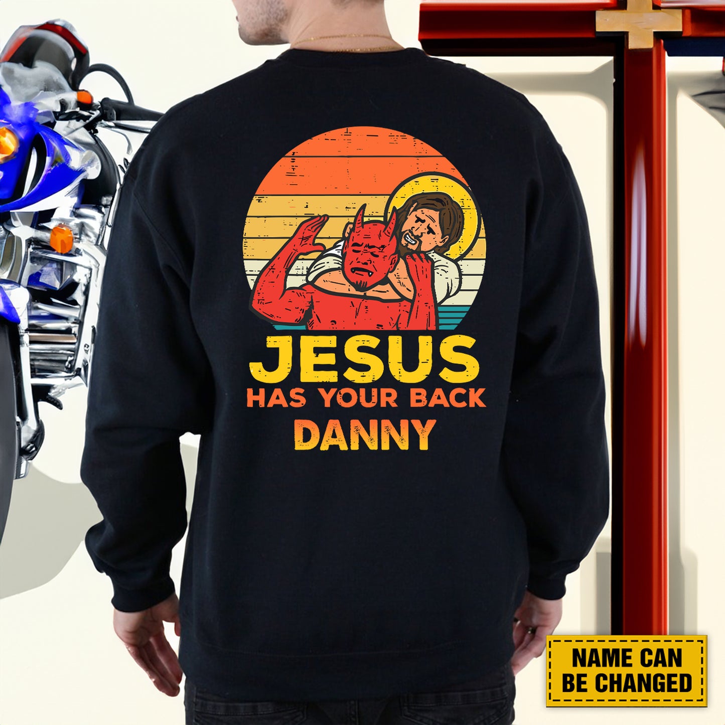 Teesdily | Customized Jesus And Devil Shirt, Jesus Has You Back Back Design Tee Sweatshirt Hoodie Mug, Jesus Lovers Gifts, Jesus Saves Me Shirt