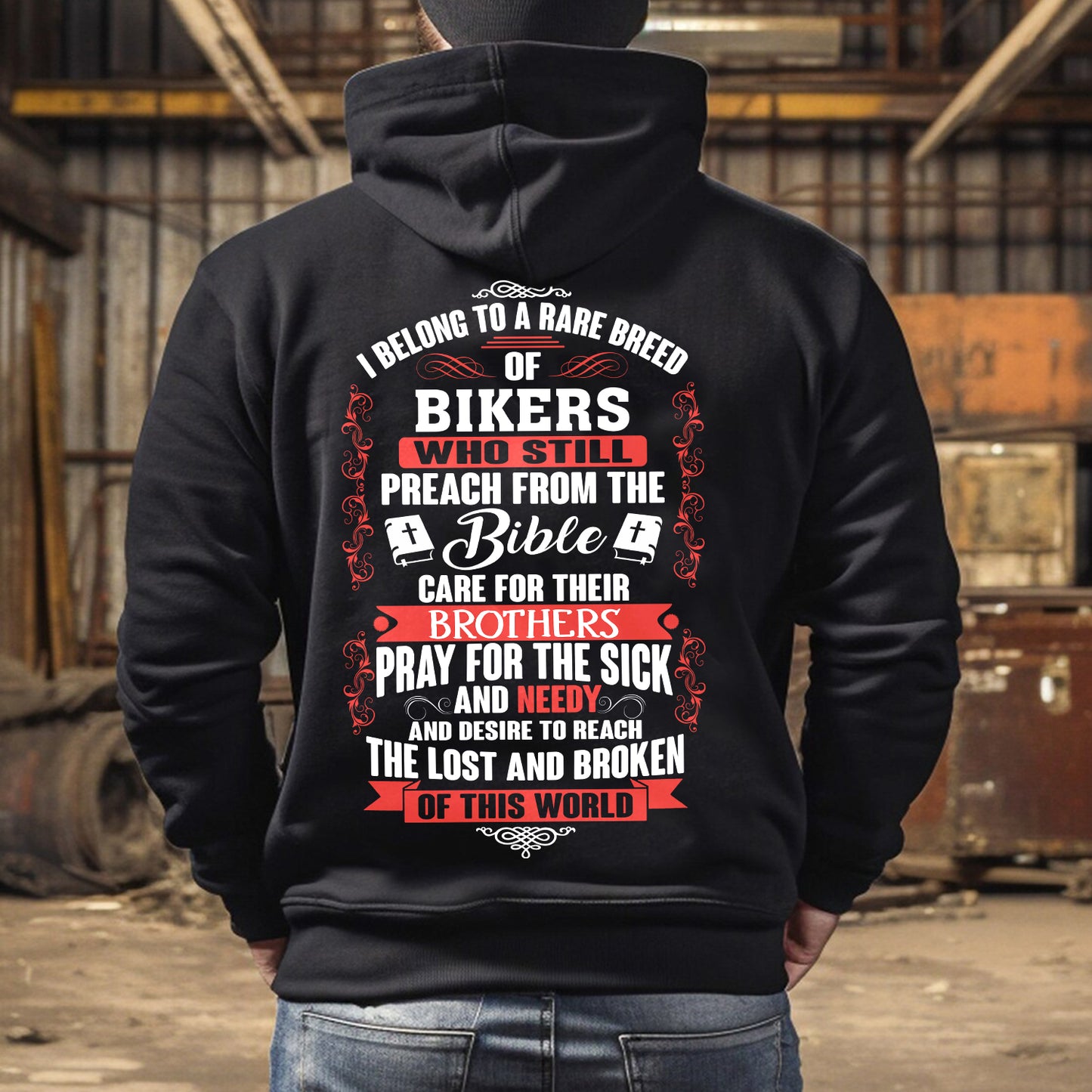 Teesdily | Jesus Biker Shirt, I Belong To A Rare Breed Of Bikers Back Design Unisex T-shirt, Christian Bikers Sweatshirt Hoodie Mug, God Lovers