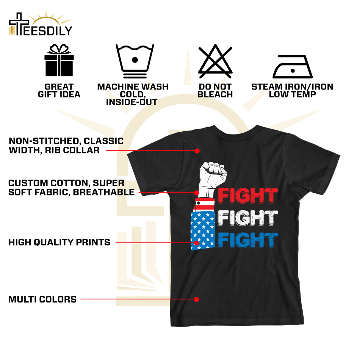 Teesdily | Fight America Shirt, Fight Fight Fight T-shirt, Fight For Freedom Sweatshirt Hoodie Mug, America Pride Shirt, Patriot Gifts For Men Women