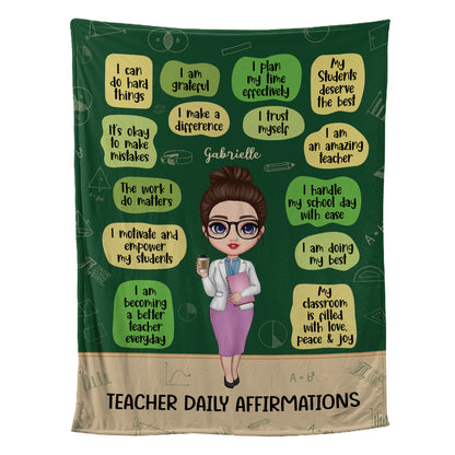 Teesdily | Customized Teacher Daily Affirmations Throw Blanket Happy Teacher's Day Fleece Blanket Teacher Appreciation Gift For Back To School Day