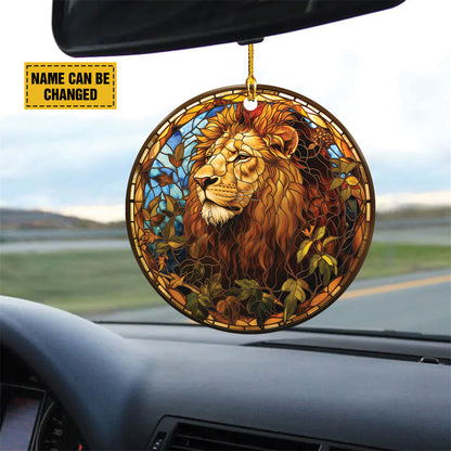 Teesdily | Customized Jesus Lion Ornament Car Hanger, The Lion Of Judah Car Rear View Mirror, Church Religious Acrylic Ornament, Jesus Lover Gift