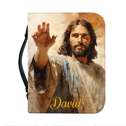 Teesdily | Jesus Portrait Painting Personalized Bible Cover, Jesus Christ Easter Thanksgiving Bible Bags, Give Thanks To The Lord, Spiritual Gift Idea