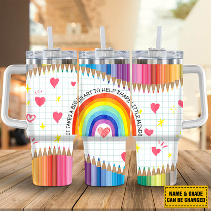 Teesdily | Teacher Personalized 40oz Tumbler It Takes A Big Heart To Help Shape Little Minds Insulated Tumbler teacher Crayon Tumbler Teacher Gifts