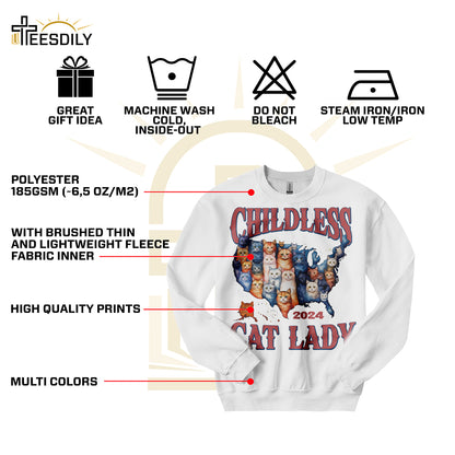 Teesdily | Childless Cat Lady 2024 Shirt, American Map Cats T-shirt, Funny Childless Cat Lady For Ka-mala Sweatshirt Hoodie Mug, Cat Lovers Gift