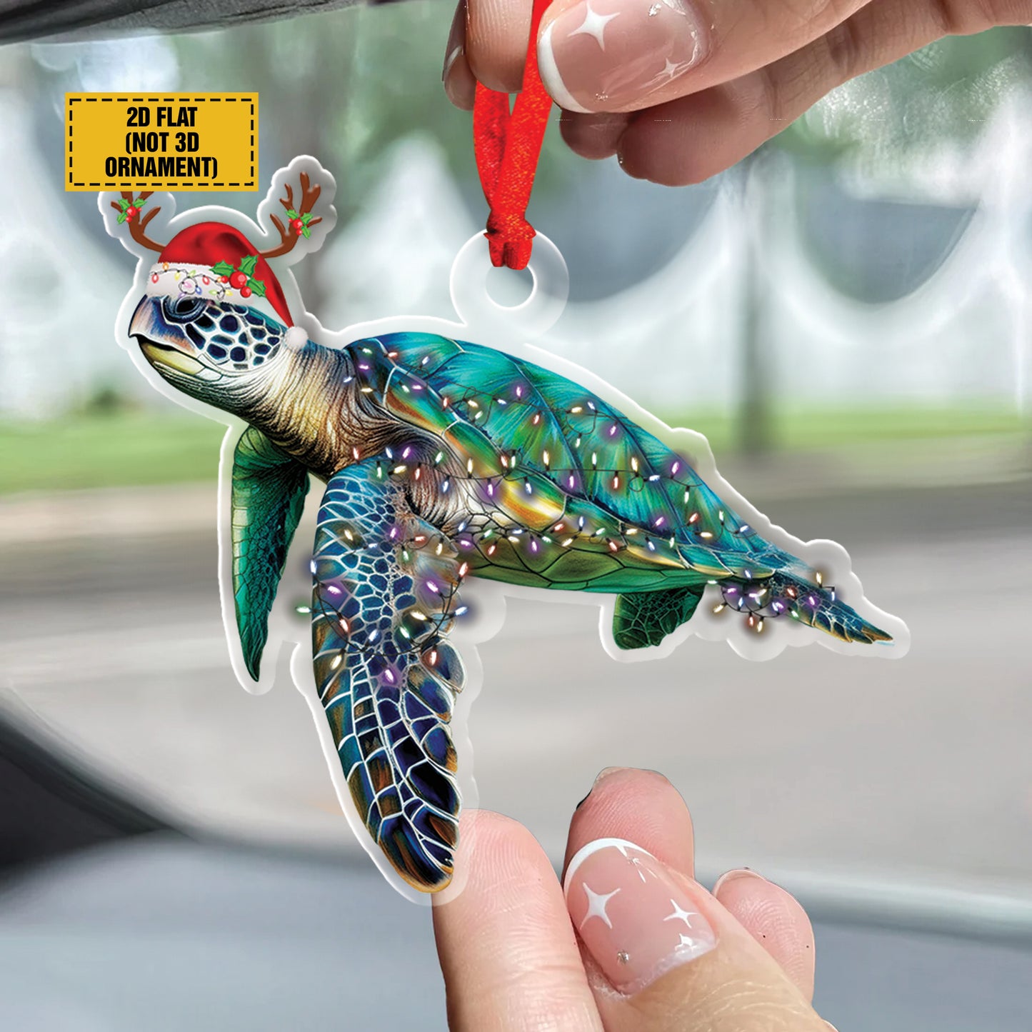 Teesdily | Turtle Christmas Ornament, Sea Turtle Ornaments, Beach Christmas Ornament, Christmas Car Hanging Ornament 2024 Gifts, 2d Flat Ornament