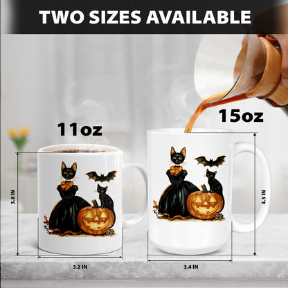 Teesdily | Cat Witch Halloween Shirt, Retro Halloween Pumpkin Sweatshirt, Black Cat Spooky Season Hoodie Mug, Cat Lover Gift