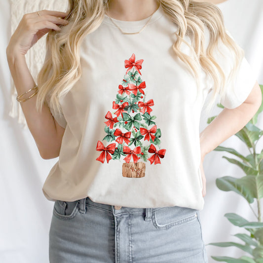 Teesdily | Christmas Tree Coquette Bow Shirt, Christmas Girly Bow Coquette Sweatshirt, Merry Christmas Tree Hoodie Mug, Christmas Gift