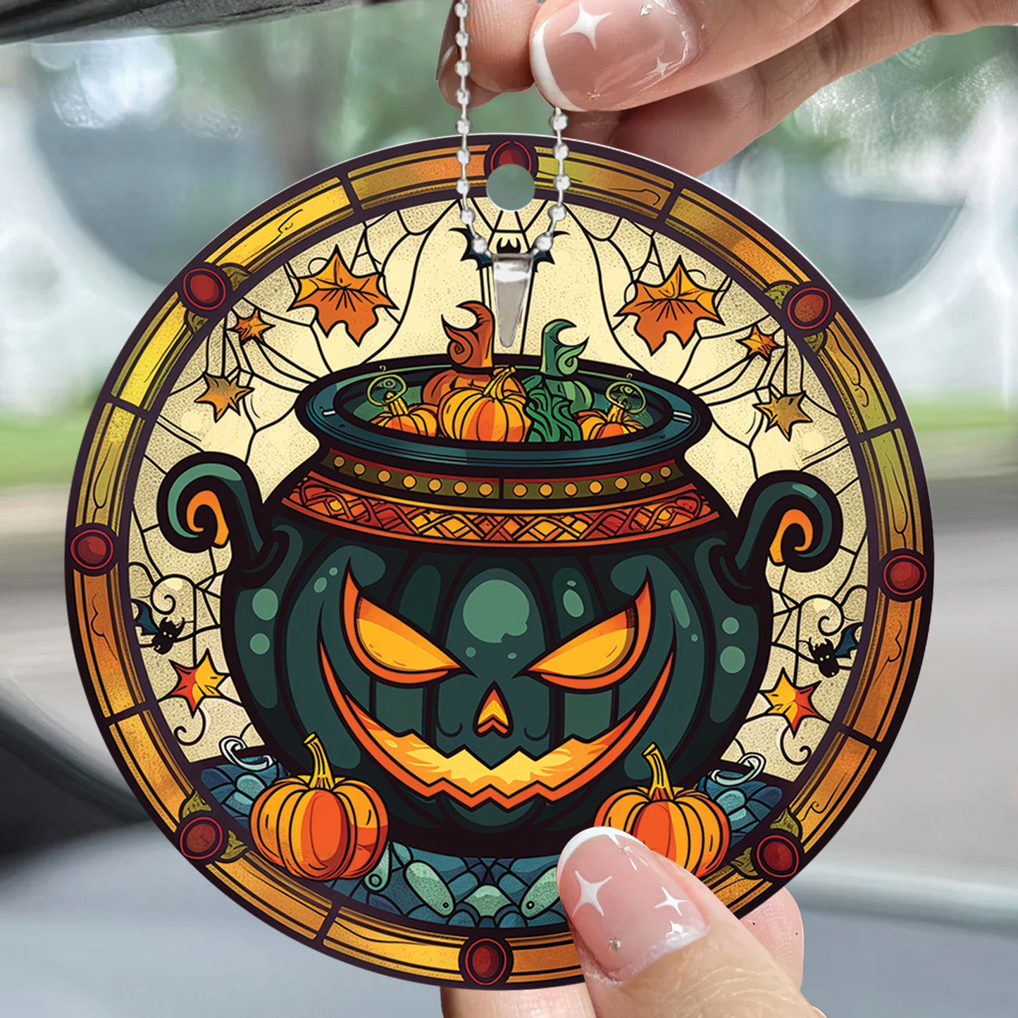 Teesdily | Halloween Witch Car Hanger Ornament, Pot Of Poison Pumpkin Car Pendant Hanging, Halloween Ornament Decor, Happy Halloween Gift