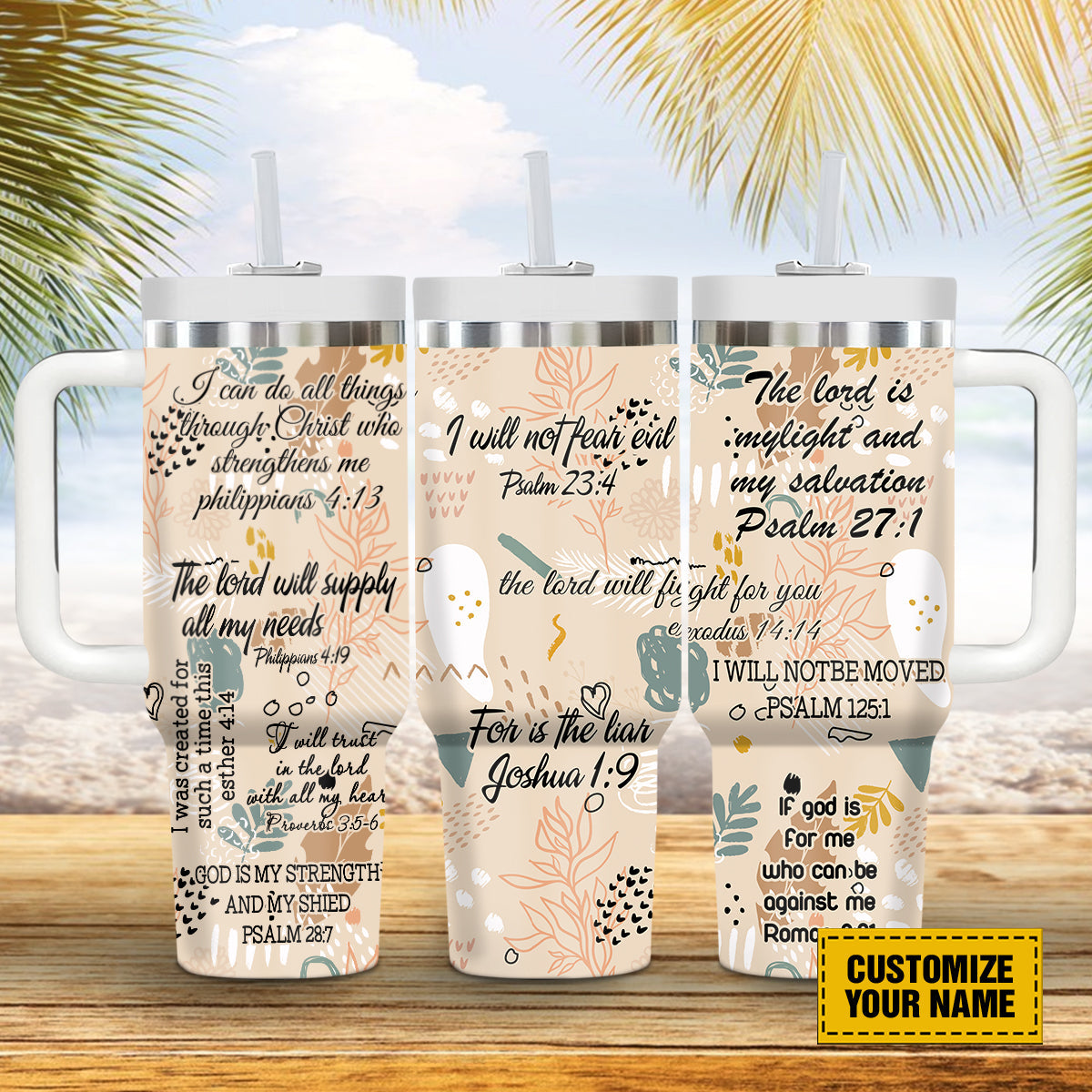 Teesdily | Customized God Bible Verses 40oz Tumbler With Handle, Jesus God Affirmation Insulated Cup, Christian Inspiration Gifts, Personalized Cups