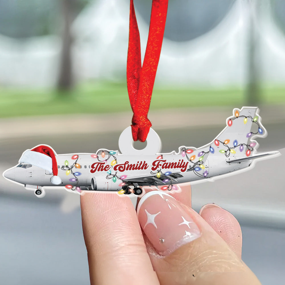 Teesdily | Customized Plane Ornament Christmas, Passenger Plane Ornament Acrylic, Airplane Ornament Christmas Gift