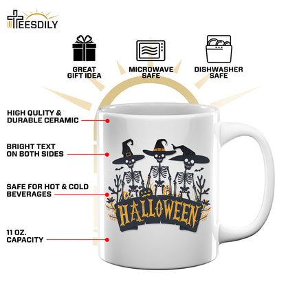 Teesdily | Skeleton Shirt, Happy Halloween Sweatshirt Hoodie Mug, Funny Skeleton Pumpkin T-shirt, Skull Bat Spooky Season Shirt, Halloween Gift