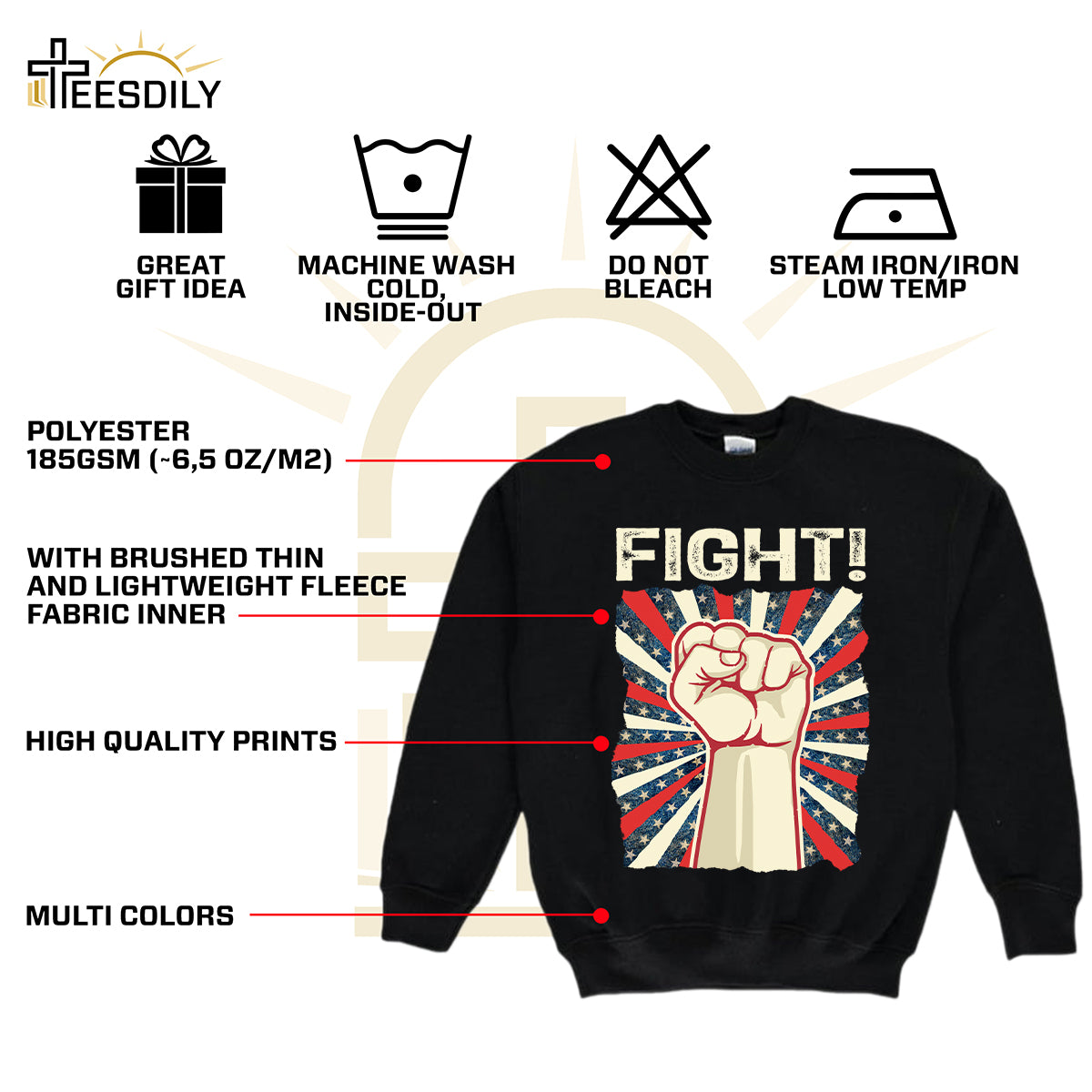 Teesdily | American Hand Fist Retro Shirt, American Fight Sweatshirt Hoodie Mug, Patriotism Vintage Crewneck, Patriotic Gifts