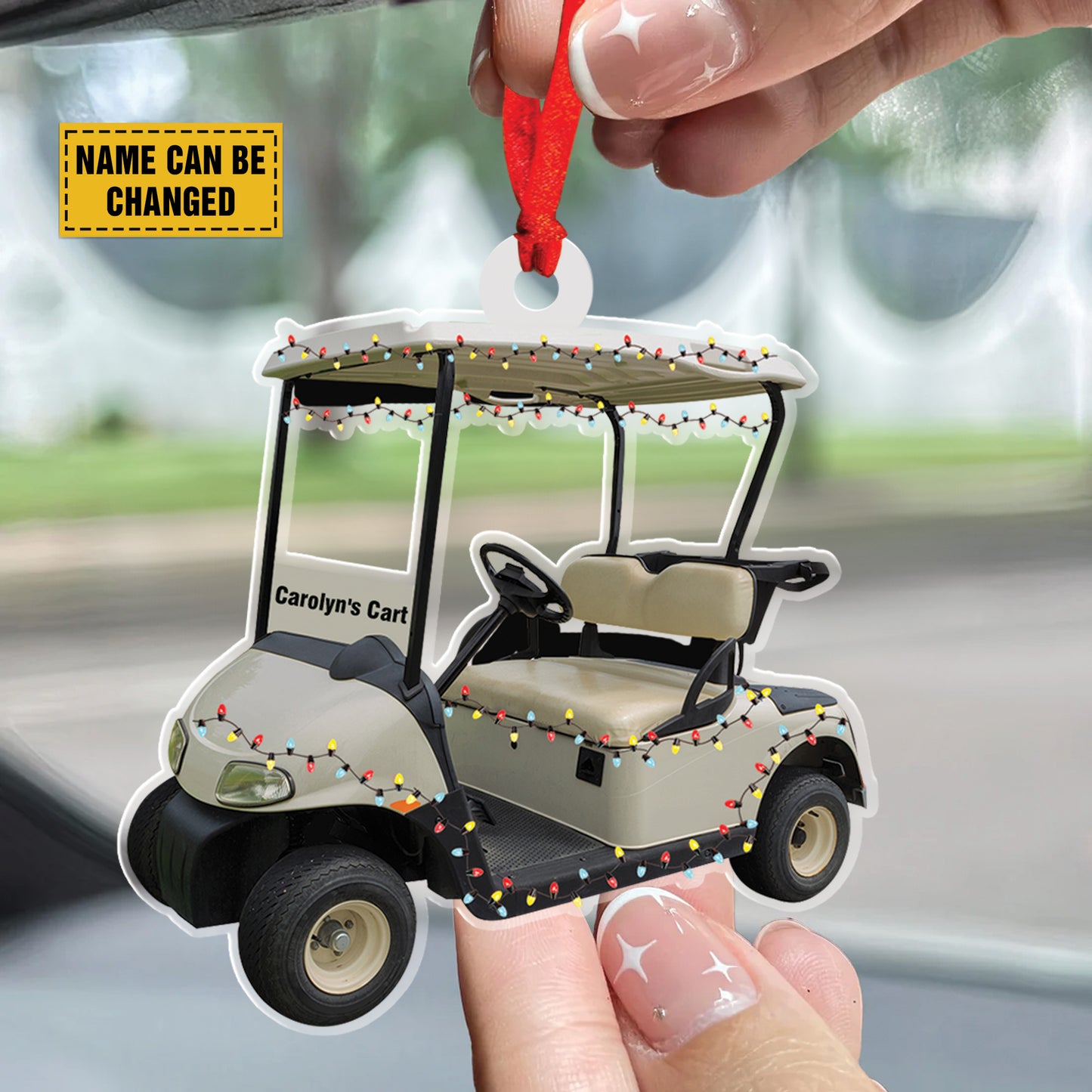 Teesdily | Personalized Name Golf Cart Car Pendant Hanging, Custom Golf Christmas Ornament, Gift For Golf Lovers, Golf Car Xmas Custom 2d Ornament