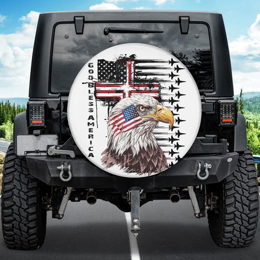 Teesdily | Eagle Usa Flag Spare Tire Cover, God Bless America Wheel Cover, Patriotic Car Decor, 4Th Of July Gifts Spare Tire Cover 27"-34"