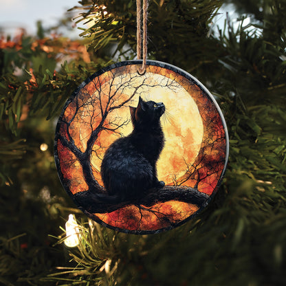 Teesdily | Black Cat Halloween Ceramic Ornament, Cat And Spooky Season Halloween Car Hanging Ornament, Halloween Gifts, Halloween Home Decoration