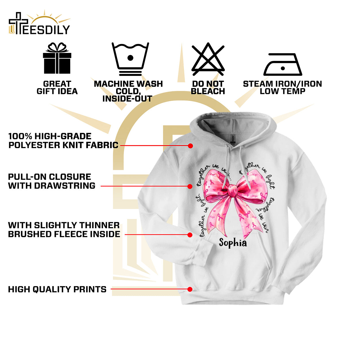 Teesdily | Custom In October We Wear Pink Shirt, Bow Coquette Breast Cancer Awareness Sweatshirt, Together We Fight We Win Hoodie Mug, Warrior Fighter