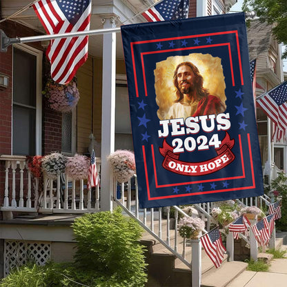 Teesdily | Jesus 2024 Only Hope Garden Flag, Christian American Flag Home, Christ Patriotic Yard Banner House Flag, Outdoor Decor Religious Gift