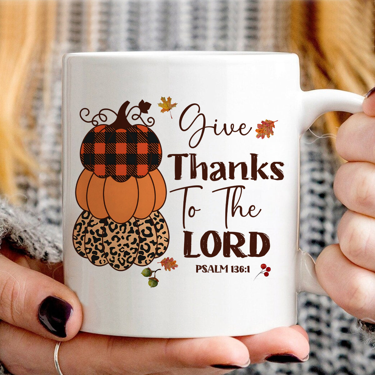 Teesdily | Give Thanks To The Lord Shirt, Fall Pumpkin Stack Tee Sweatshirt Hoodies, Leopard Pumpkin Mug, Fall Shirts For Women Faith, Halloween Gift