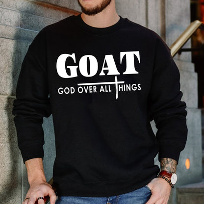 Teesdily | God Cross Shirt, Goat God Over All Things Tee Sweatshirt Hoodie Mug, Jesus Cross Lovers Shirt, Christian Apparel Gifts