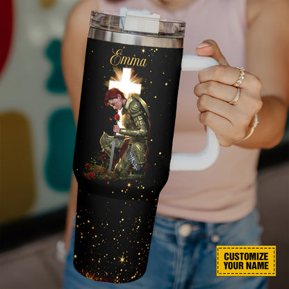 Teesdily | Personalized Woman Warrior 40oz Tumbler, I Am A Daughter Of The King Insulated Tumbler, Daughter Of God Tumbler With Handle And Straw