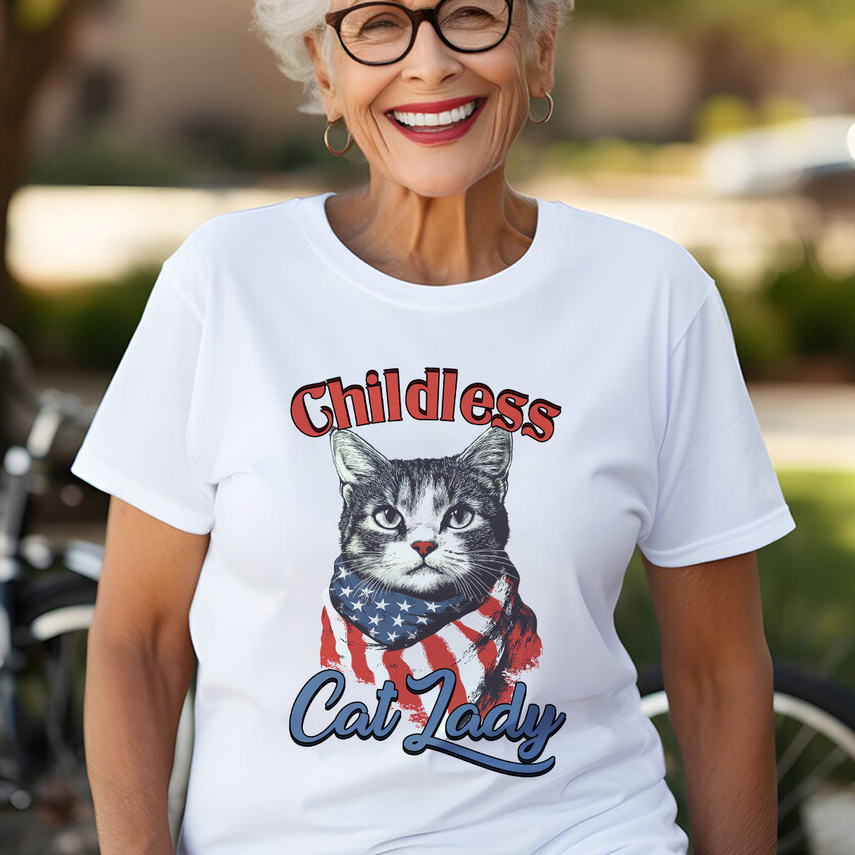 Teesdily | Childless Cat Lady Shirt, Childless Cat Lady For Ka-mala T-shirt, Cat American Flag Sweatshirt Hoodie Mug, Cat Lover Gift