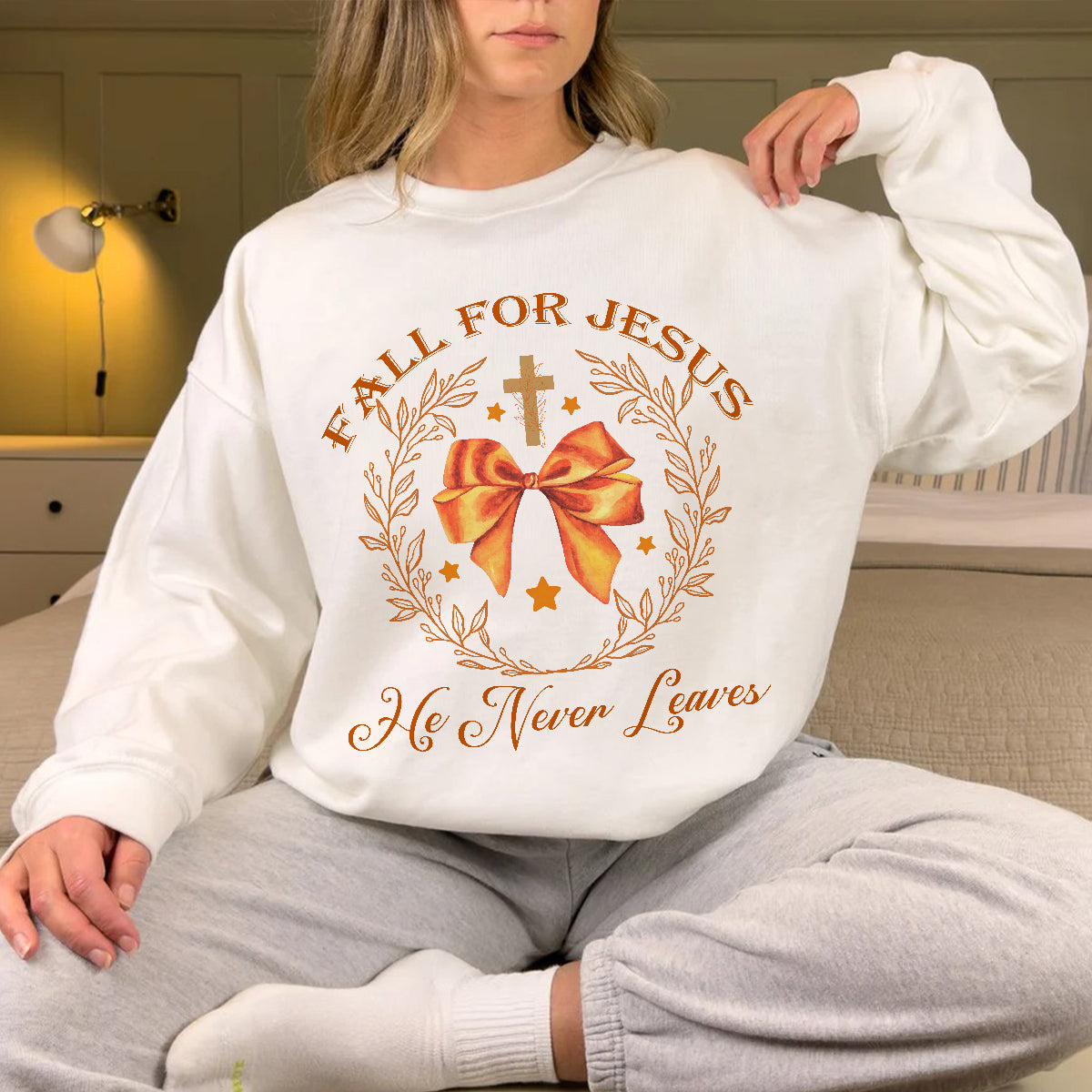 Teesdily | Jesus Thanksgiving Shirt, Fall For Jesus He Never Leaves Tee Sweatshirt Hoodie Mug, Christian Thanksgiving Gifts, Jesus Lovers Gifts