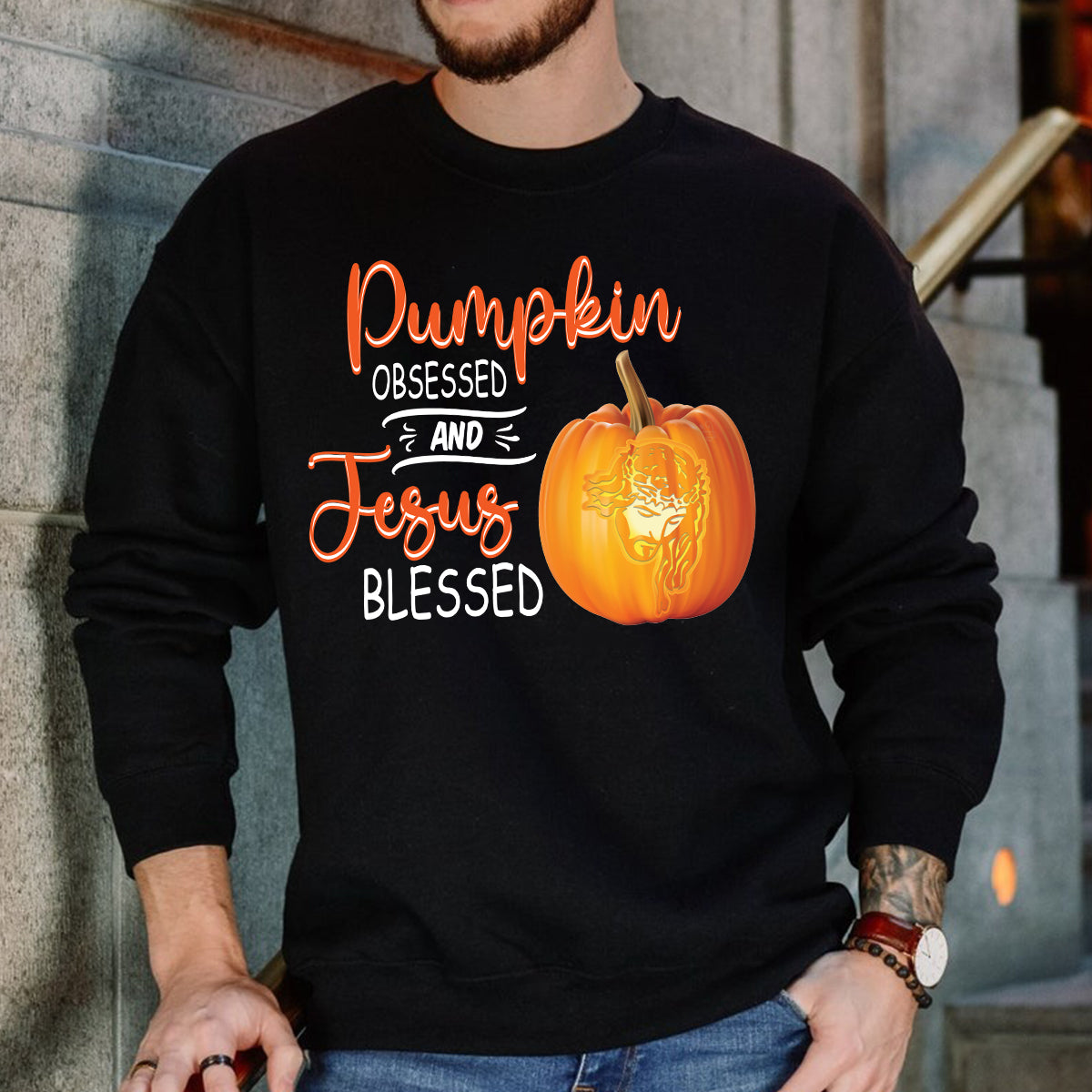 Teesdily | Jesus Pumpkin Shirt, Pumpkin Obsessed And Jesus Blessed Autumn Tee Sweatshirt Hoodie Mug, Christian Apparel, Pumpkin Jesus Lovers Gifts