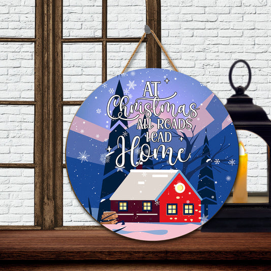 Teesdily | Snow House Christmas Wood Sign Home Sweet Home Christmas Decoration Gift For Family Members Door Decor Family Door Sign