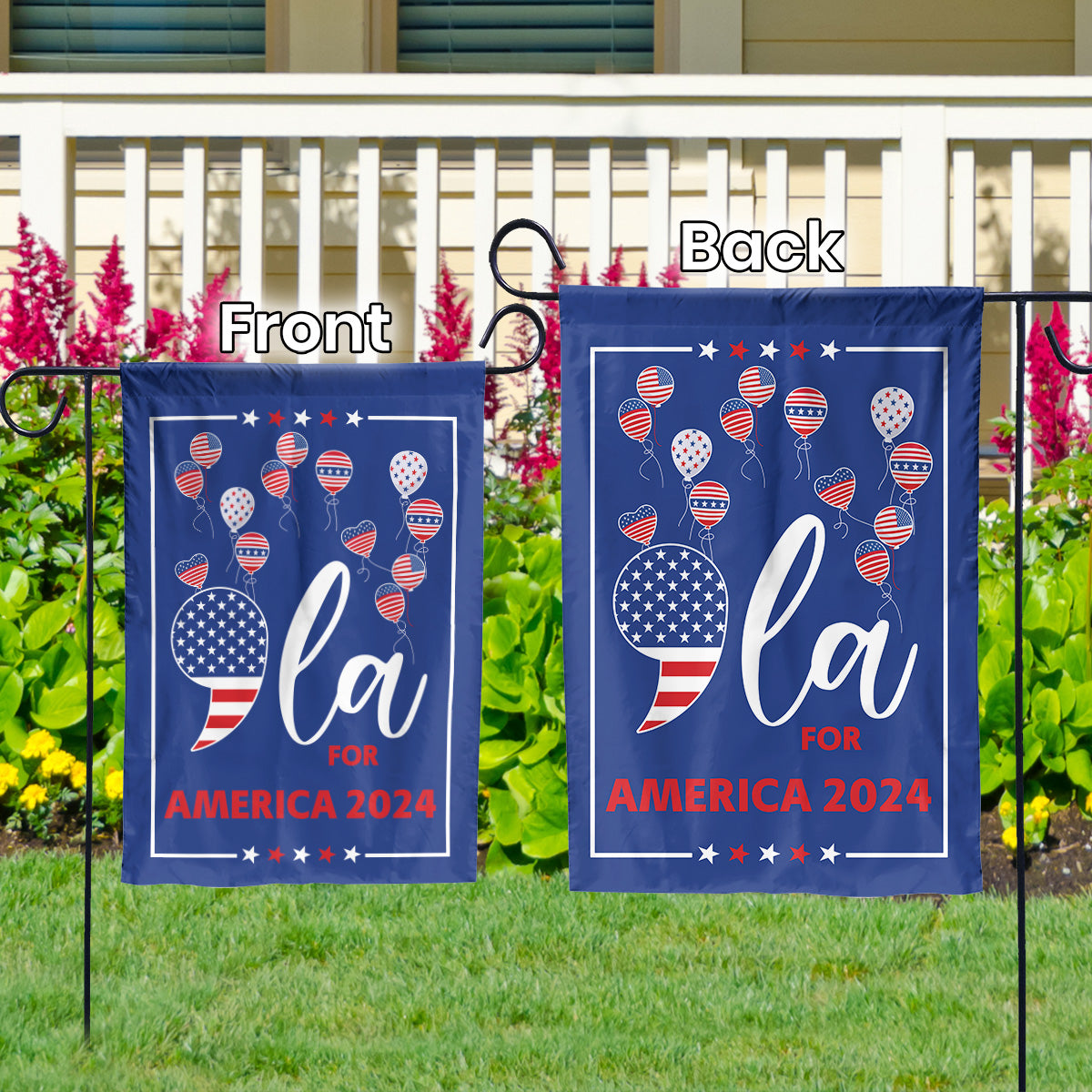 Teesdily | Comma La Flag House, Comma La For America 2024 Garden Flag, Patriot Garden Flag Banner, Girl Power Madam Women, Yard Decor