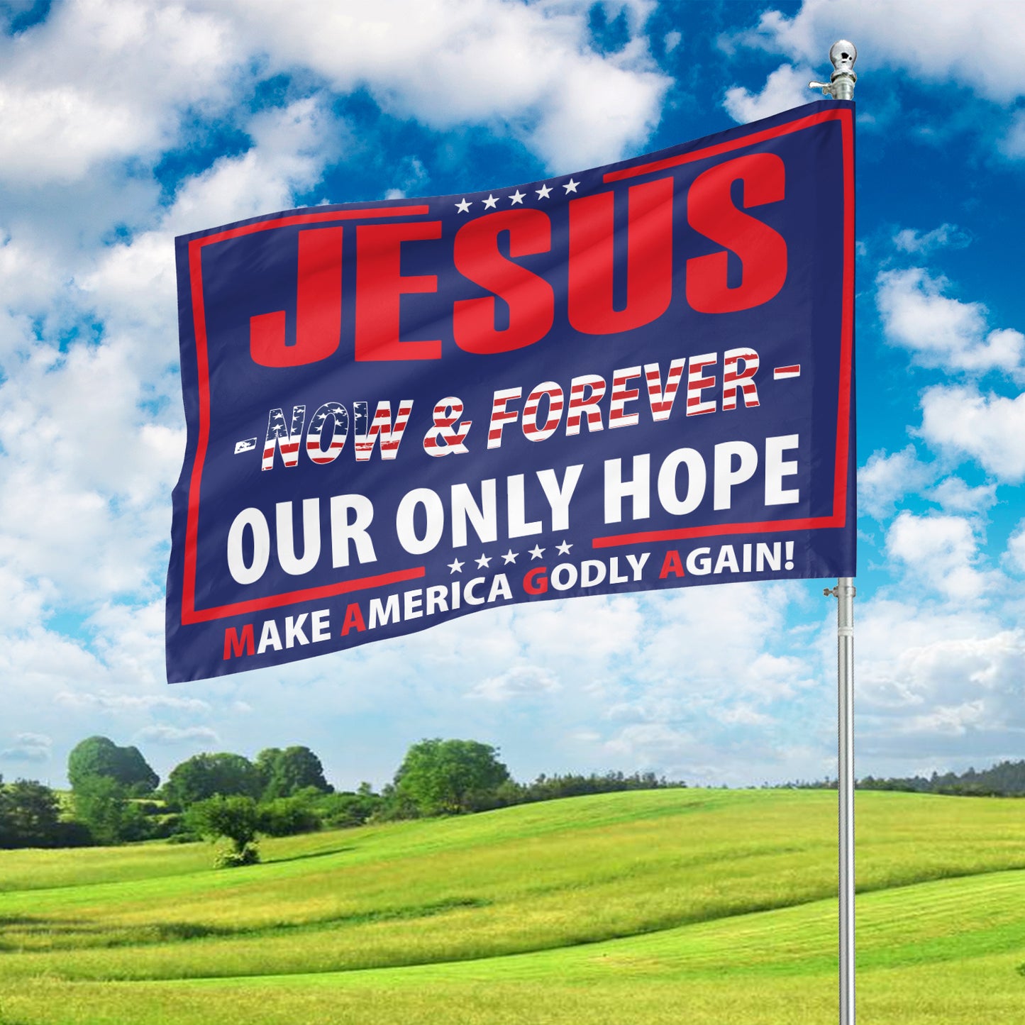 Teesdily | Jesus Christ American Flag, Jesus Now And Forever Our Only Hope Garden Outdoor Flag, Independence Day Yard Decor, Patriotic Gifts