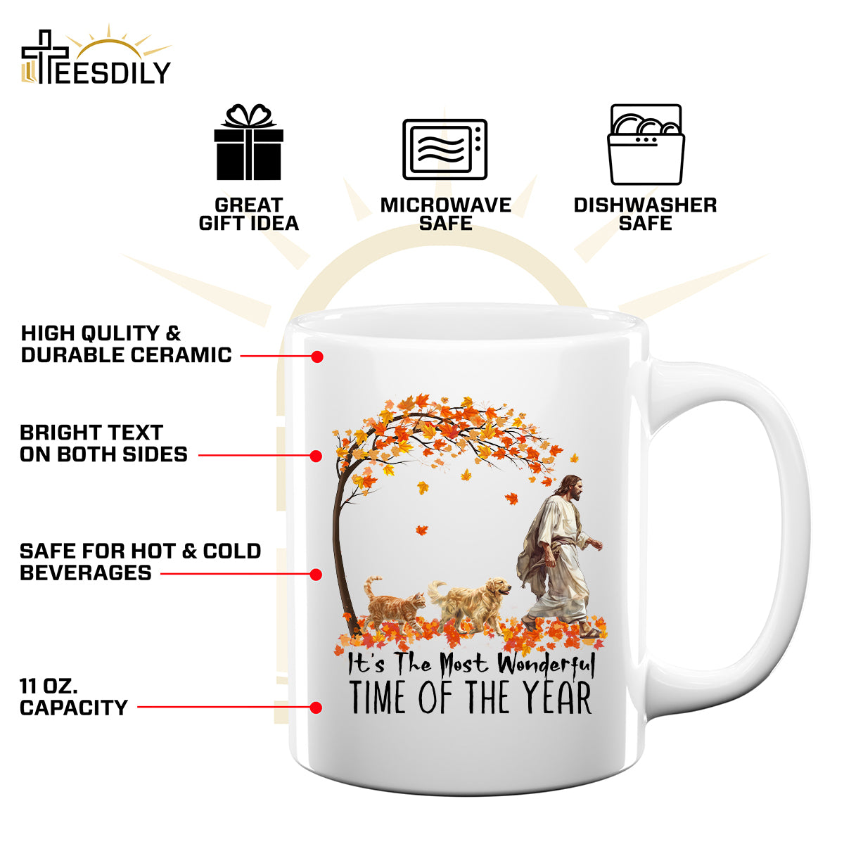 Teesdily | Jesus Golden Retriever And Cat Shirt, It's The Most Wonderful Time Of The Year Sweatshirt Hoodie Mug, Halloween Shirt, Dog Cat Lover Gift