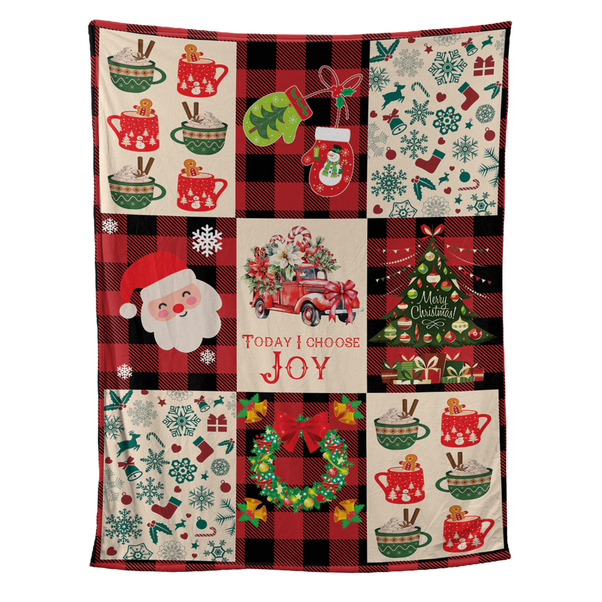 Teesdily | Christmas Pattern Personalized Fleece Blanket Christmas Theme Vintage Sherpa Blanket Today I Choose Joy Xmas Holiday Warm Blanket Gifts