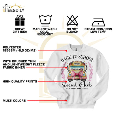 Teesdily | Back To School School Bus Shirt, Back To School Social Club It's Time To Learn Tee Hoodie Sweatshirt Mug Teacher