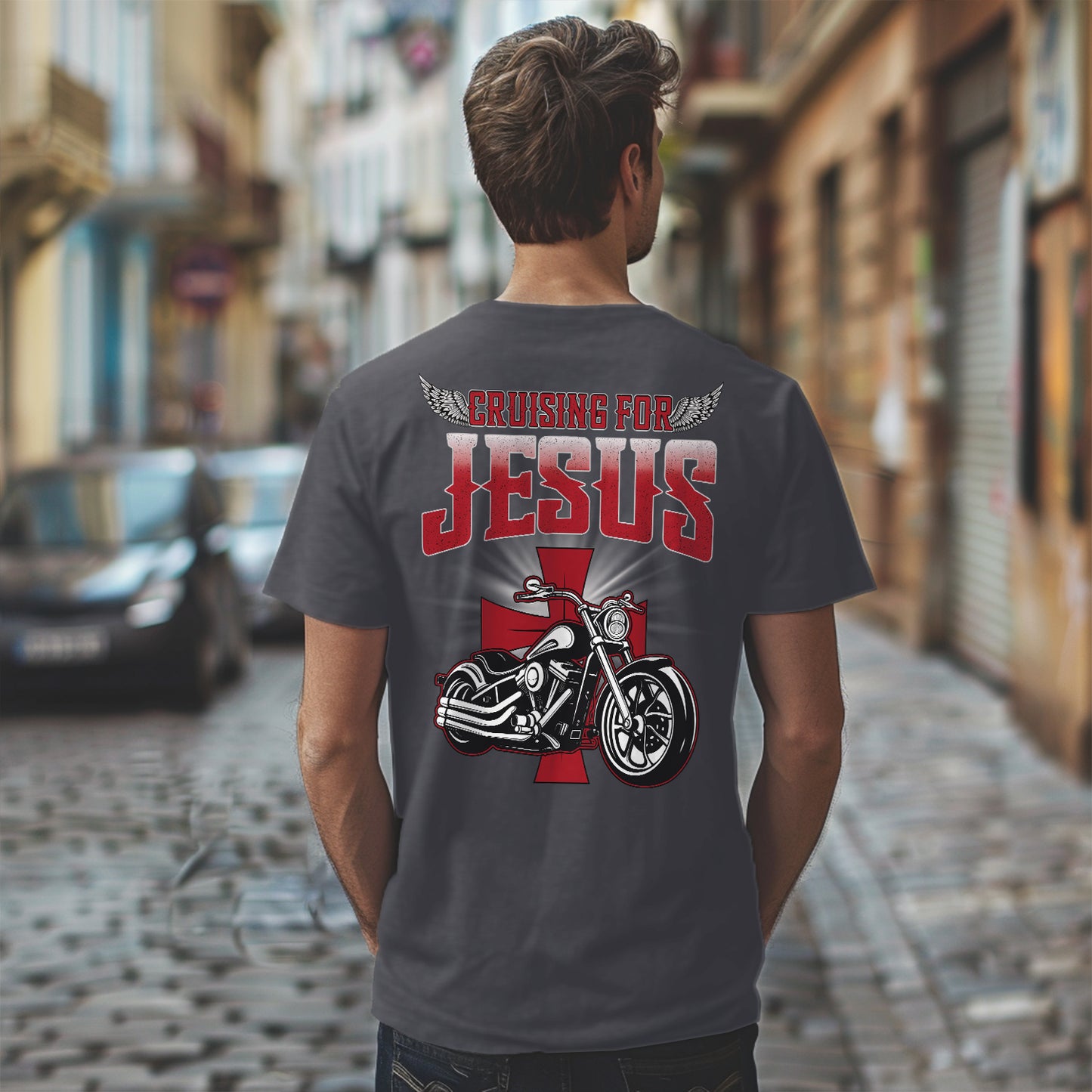 Teesdily | Christian Motorcycle Men's T-shirts, Cruising For Jesus Crew Neck Hoodie Sweatshirt, Biker Faith Mug, Speed Lover Matching Couple Outfits